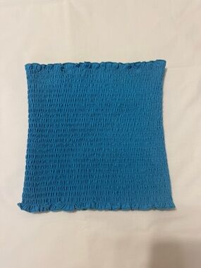 STIDY Women's Smocked Tube Top Blue Ruffle Trim Size S/M Strapless Stretchy EUC